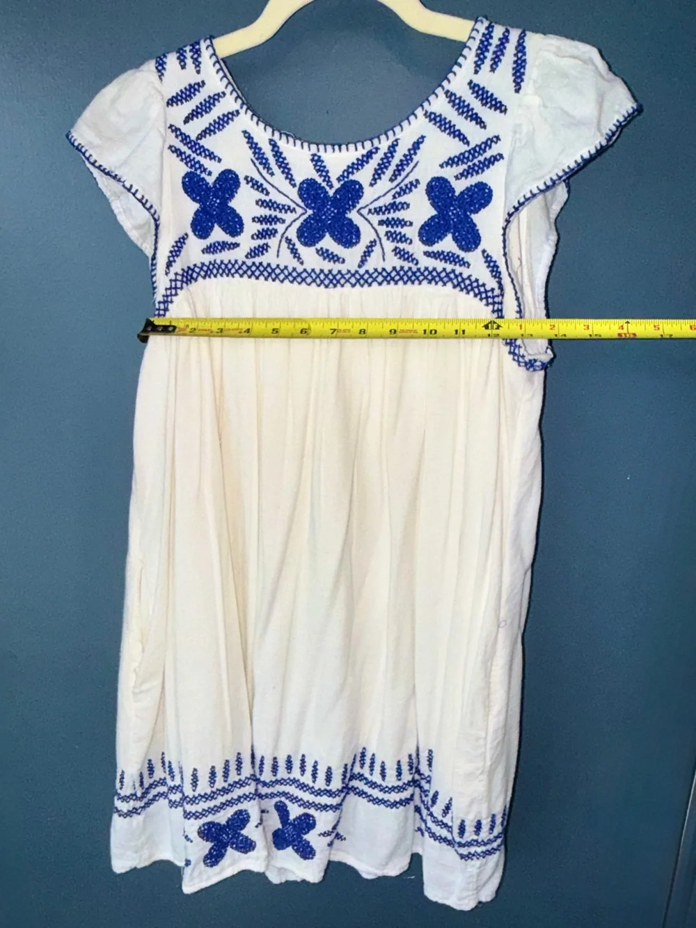 Urban Outfitters White Dress with Blue Embroidered Accents